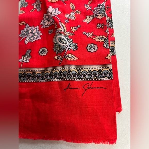 Ginnie Johansen vintage red twilly thin double layer style scarf flower print - Picture 2 of 7